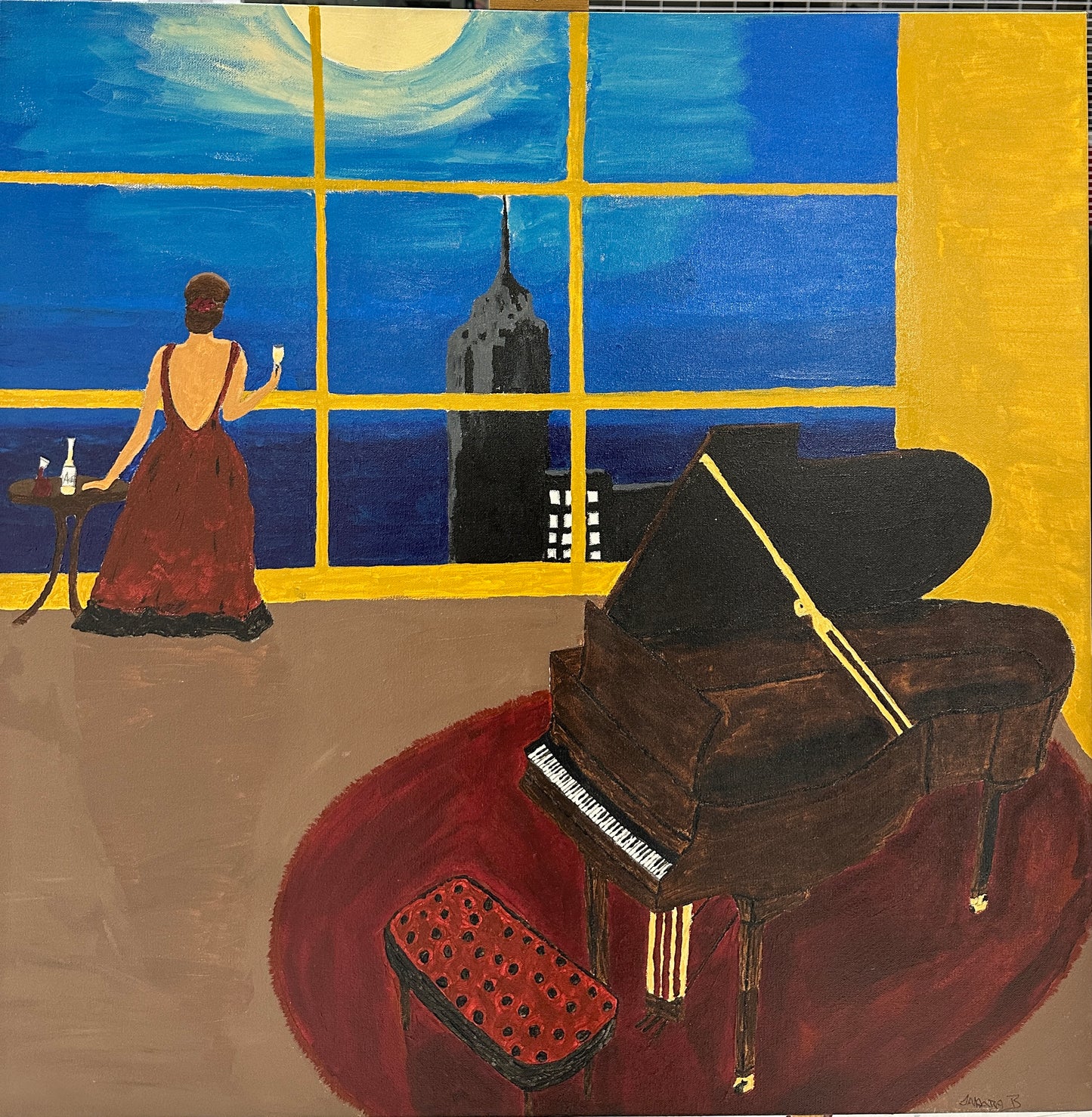 Piano By Moonlight Acrylic Painting