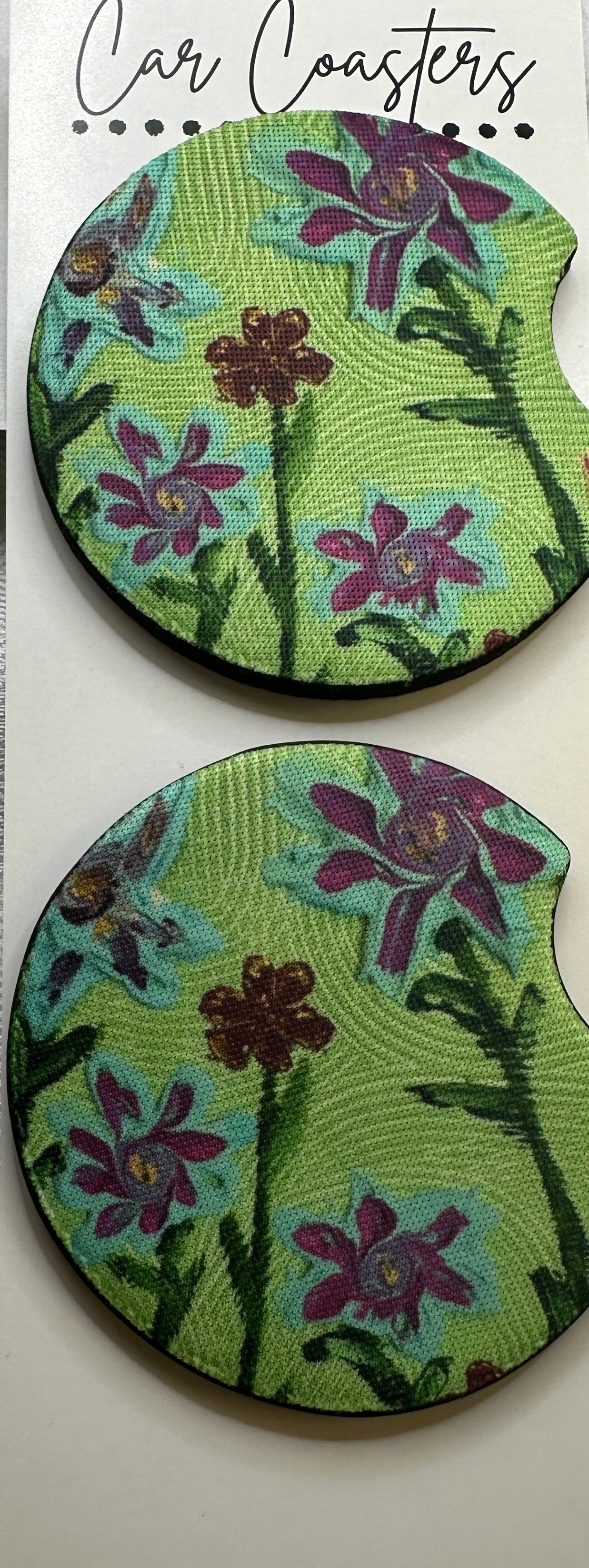 Green Abstract Floral Car Coasters