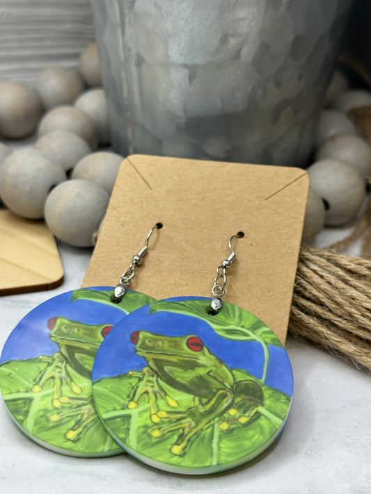 Frog on Leaf Earrings (Round Lg)