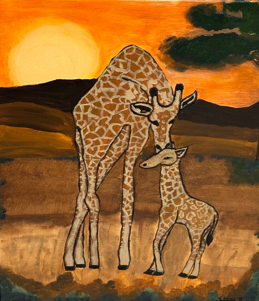 Giraffe Mom N Baby Kiss