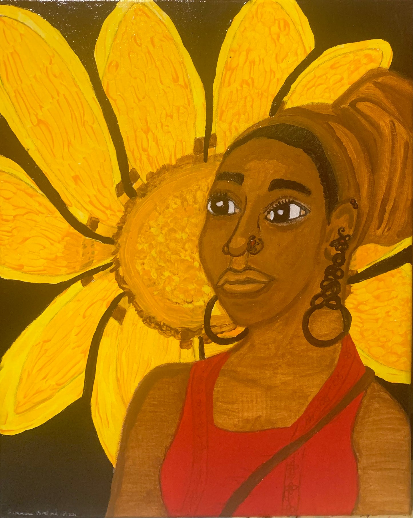 Lady with Sunflower Painting