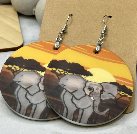 Sunset Elephant Earrings big Round