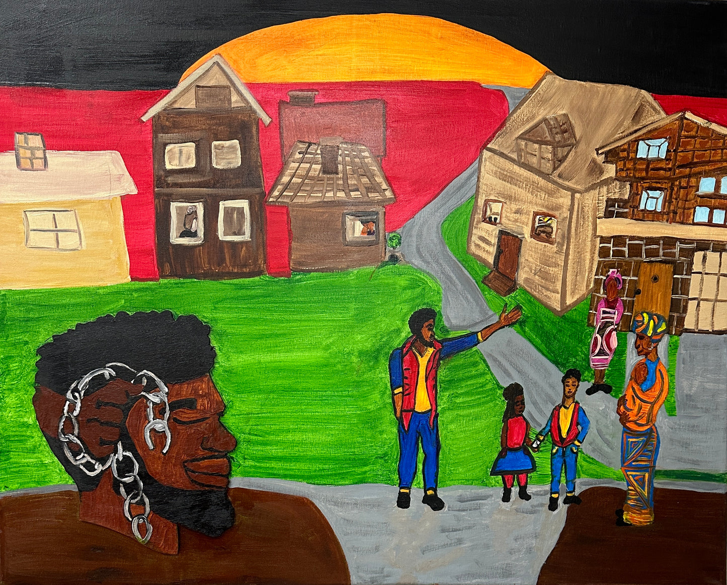 The Journey is a powerful piece that shows the strength and endurance of the African American people. The head is wooden to represent strength. The beautiful African colors of red, black and yellow show the proud African colors. This piece “The Journey” stands alone or pairs well with “Free At Last”. another piece painted to show the freedom of the African people both physically and in mindset. 