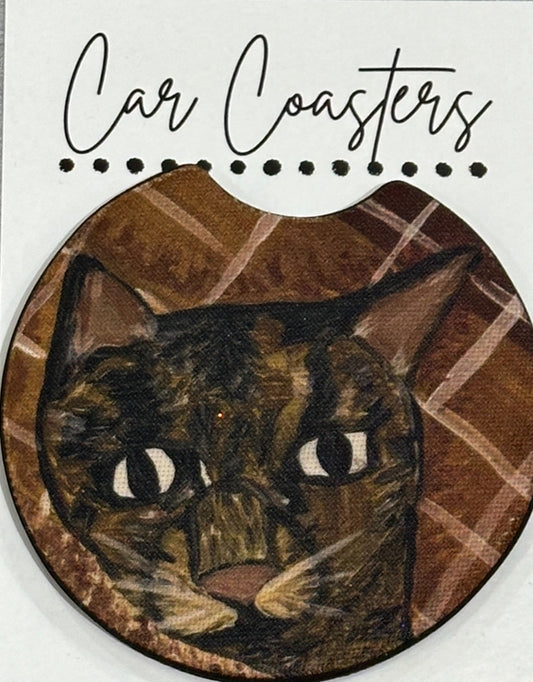 Plaid Kitty Car Coasters